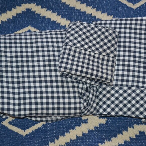 3 pc set Pottery Barn Navy Blue/White Gingham Check QUEEN Sheets: FLAT, FITTED, - Picture 1 of 6